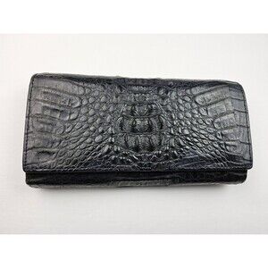 Caiman Crocodile Leather Accordion Full Size Long Wallet